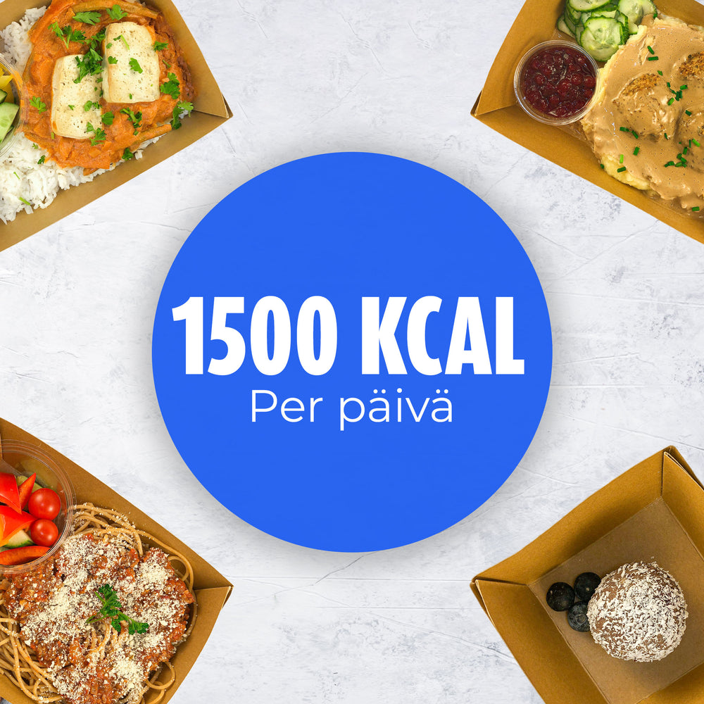 1500 kcal/päivä - 3 päivän ateriat - 26 euroa per päivä